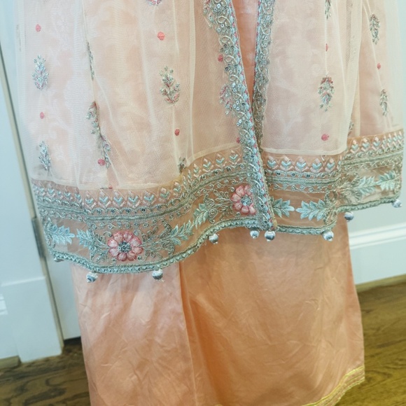 Maria B. Light Peach Girls 12-14 2 Piece Jamavar & Net Suit - Picture 3 of 4